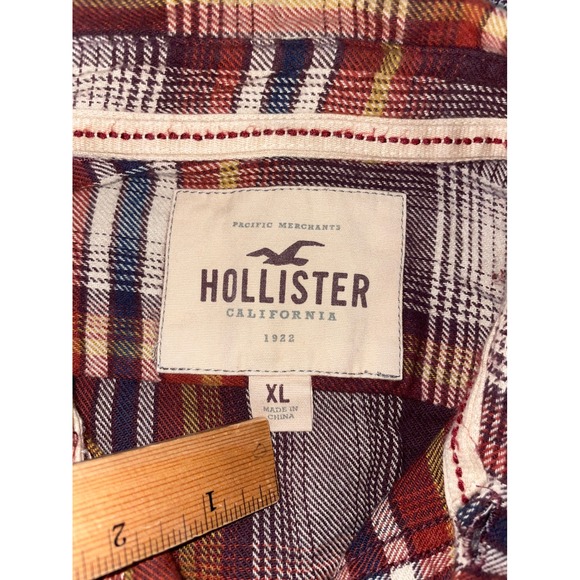 Hollister California Cotton Brown Plaid Flannel‎ Shirt Long Sleeve Button Up XL - Picture 3 of 5